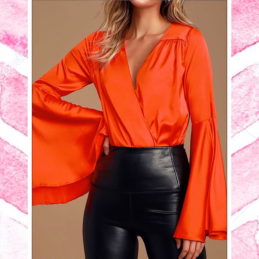 Lulus Orange Flare Sleeve Bodysuit